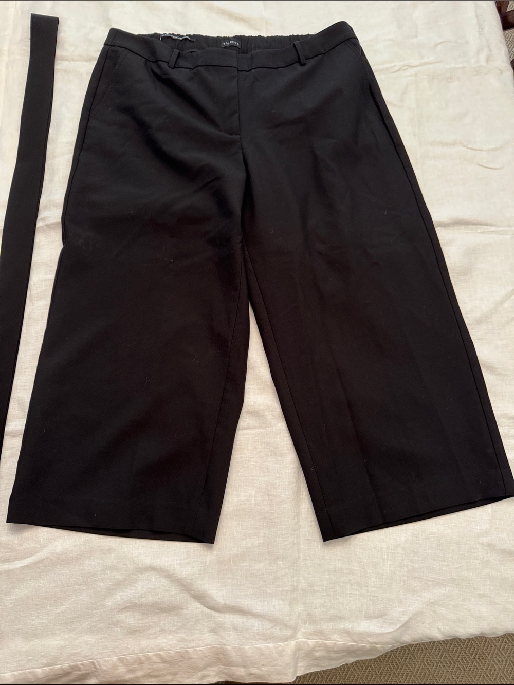 Talbots Black Belted Wide-Leg Cropped Trousers